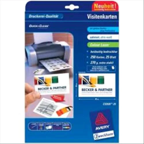 Avery-Zweckform C32026-25 Conf 250 Bigliettini da Visita 84X54 mm per Stampanti Laser/Inkjet 270 g/M2 Bianco Opaco