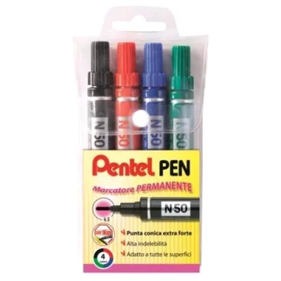 Pentel N50 Marcatore Permanente Punta Conica 4.30 mm Col. Assortiti Conf 4 Pz.