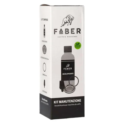 Faber Kit Manutenzione Macchina da Caffe a Cialde con Decalcificante 250 ml 1 Guarnizione 1 Filtro Doccia 1 Filtro Acqua