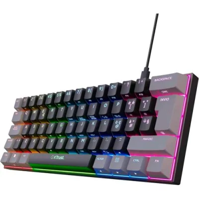 Trust GXT867 Acira 60 Mini Tastiera Gaming Meccanica Retroilluminata RGB Tasti a Doppia Funzione USB Layout Italiano Nero