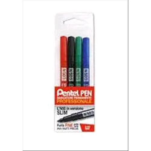 Pentel N50S Marcatore Permanente Punta Tonda 3.18 mm Col. Assortiti Conf 4 Pz.