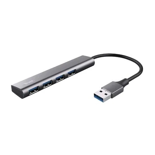 Trust Halyx 4 Porte Hub USB-A 3.2 Gen 1 Velocita 5 Gbps Multipresa USB Plug & Play Sdoppiatore Multiporta USB-A Adattatore Compatto per PC Laptop Desktop Portatile MacBook Grigio