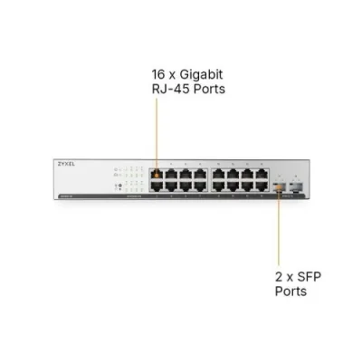 Zyxel GS1915-18V2-EU0101F Switch Gestito 18 Porte - 16 Porte Gigabit + 2 Porte Gigabit SFP Senza Ventole Montabile su Rack