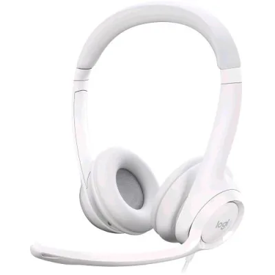 Logitech H390 Cuffia con Cavo e Microfono per PC/Portatile Auricolari Stereo Microfono con Cancellazione del Rumore USB-A Bianco