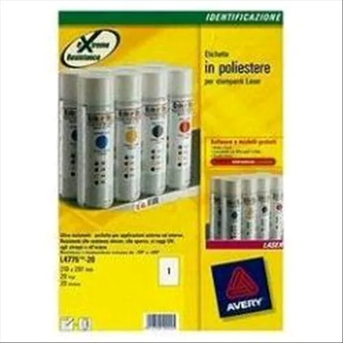 Avery-Zweckform L4775-20 Conf 20 Etichette 297X210 mm Adesive Bianco Opaco