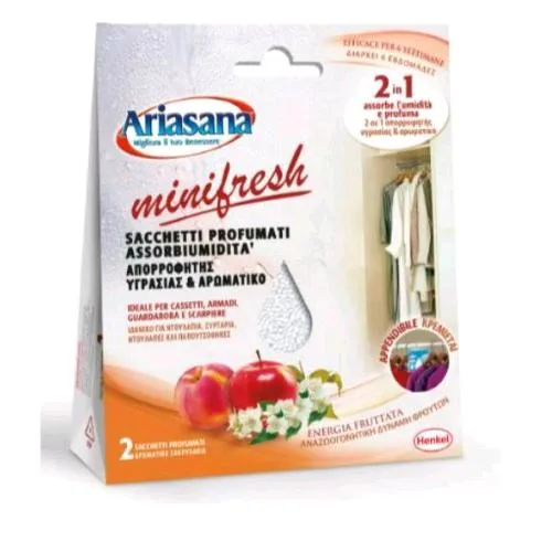 Ariasana Minifresh Assorbiumidita per Armadi Sacchetti da 50 g Energia Fruttata Conf 2 Pz.