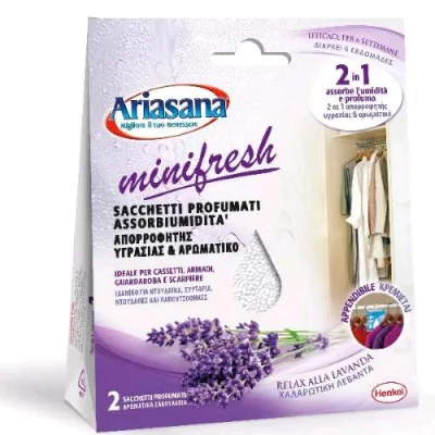 Ariasana Minifresh Assorbiumidita per Armadi Sacchetti da 50 g Lavanda Conf 2 Pz.