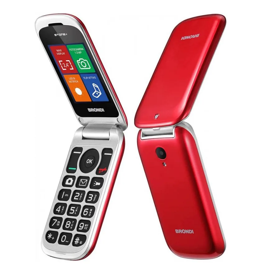 Brondi Stone+ Dual SIM 2.4" Clamshell Flip Attivo Fotocamera Tasti Chiamata Diretta Torcia Italia Red