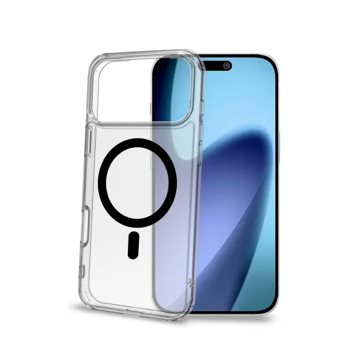 Celly Apple iPHONE 17 Pro Max Cover Morbida Trasparente in Tpu Magsafe con Anello Magnetico Colore Nero