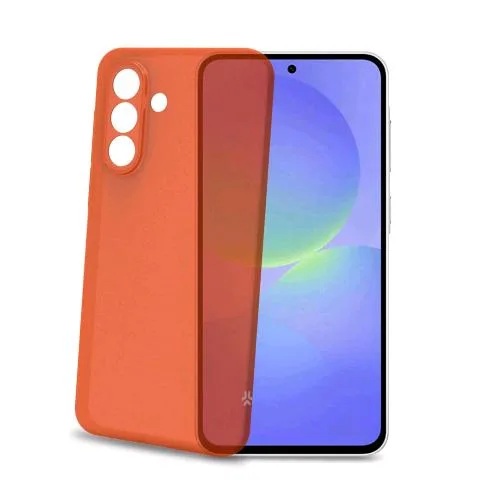 Celly Samsung Galaxy A37 5G Cover Morbida in Tpu con Tasti e Bordo Fotocamera Colore a Contrasto Effetto Sabbiato Trasparente Arancione