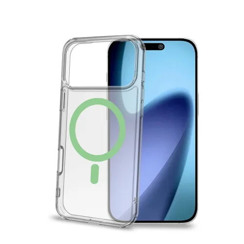 Celly Apple iPHONE 17 Pro Max Cover Morbida Trasparente in Tpu Magsafe con Anello Magnetico Colore Verde