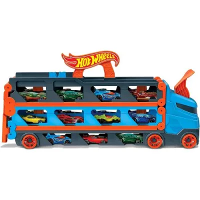 Hot Wheels Camion 2 in 1 Trasportatore e Pista con 3 Macchinine