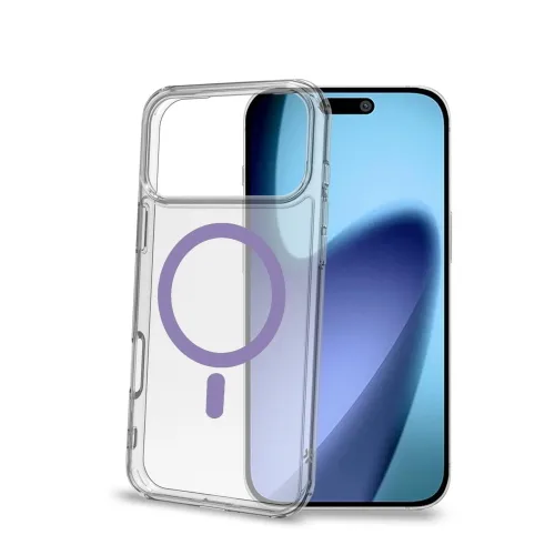 Celly Apple iPHONE 17 Pro Max Cover Morbida Trasparente in Tpu Magsafe con Anello Magnetico Colore Viola