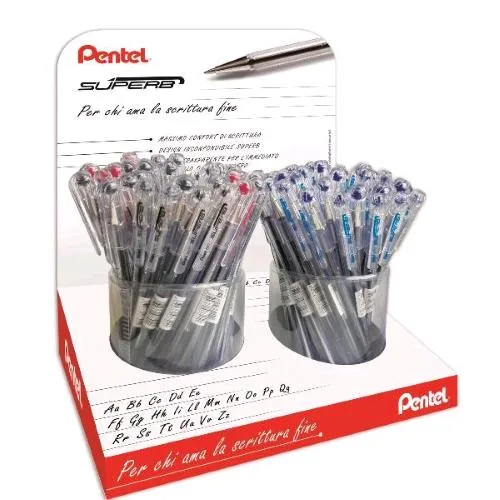 Pentel Superb Espositore Penna a Sfera Punta Conica Tratto 0.7 mm Colori Assortiti Conf 96 Pz.