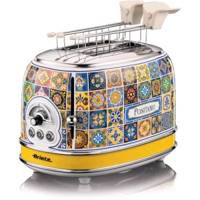 Ariete 105 Positano Edition Tostapane Elettrico in Metallo 2 Fessure 810 W 6 Livelli di Doratura Funzione Defrost Espulsione Automatica Vassoio Raccogli Briciole