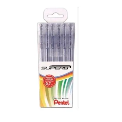 Pentel Superb Penna a Sfera Blu Punta Conica 0.70mm Conf 6 Pz.