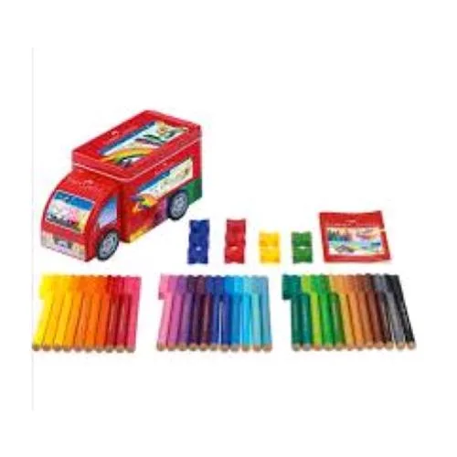 Faber Castell Pennarelli Connector Gift Set Camioncino Scatola in Metallo Colori Assortiti Conf 33 Pz.