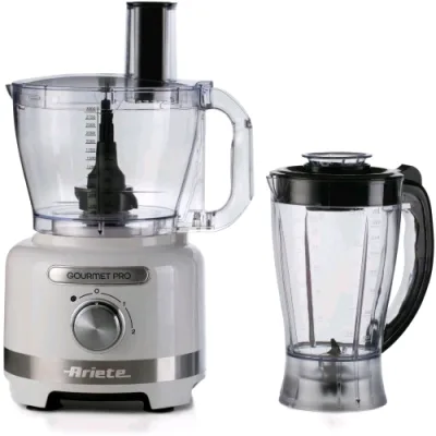 Ariete 1782 Gourmet Pro Moderna Robot da Cucina Tritatutto 3 l 1.000W Frullatore 2 l 2 Velocita' + Pulse Set di Lame + Disco in Acciaio Inox Accessorio Spremiagrumi Bianco
