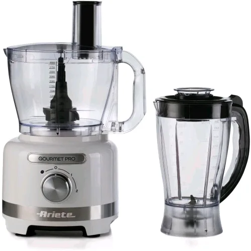 Ariete 1782 Gourmet Pro Moderna Robot da Cucina Tritatutto 3 l 1.000W Frullatore 2 l 2 Velocita' + Pulse Set di Lame + Disco in Acciaio Inox Accessorio Spremiagrumi Bianco