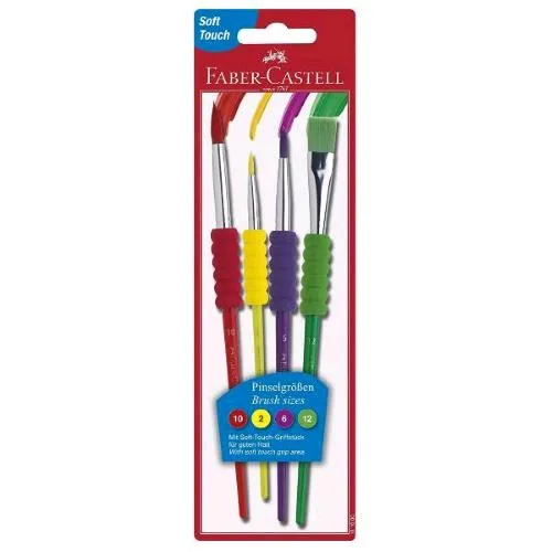 Faber Castell Pennelli con Impugnatura Soft Misura 2 6 10 12 Colori Assortiti Conf 4 Pz.