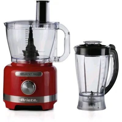 Ariete 1782 Gourmet Pro Moderna Robot da Cucina Tritatutto 3 l 1.000W Frullatore 2 l 2 Velocita' + Pulse Set di Lame + Disco in Acciaio Inox Accessorio Spremiagrumi Rosso