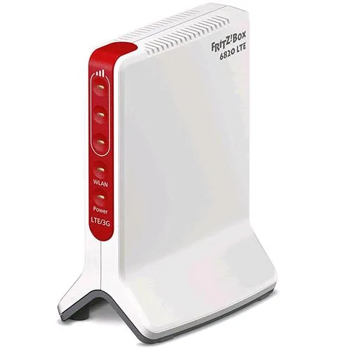 AVM FRITZ!Box 6820 LTE V3 International Modem Router 4G con Wi-Fi N 450 Mbit/S 1 x LAN Gigabit Slot SIM Desktop Bianco Rosso