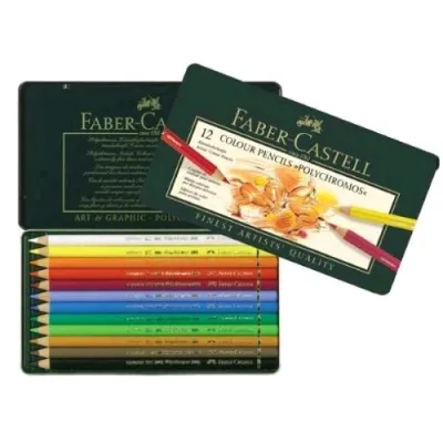 Faber Castell Polychromos Pastelli Colori Assortiti Scatola in Metallo Conf 12 Pz.
