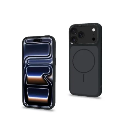 Celly Apple iPHONE 18 Pro / iPHONE 17 Pro Cover Magsafe con Retro in Vetro Temperato con Bordi Morbidi Liquid Silicone Cornice in Metallo per le Fotocamere Nero