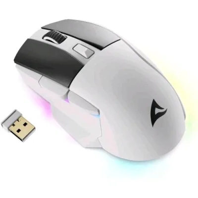 Sharkoon Skiller SGM50W Mouse Ottico Gaming Senza Fili RGB RF Wireless + USB-A Pulsante PBT 6.400 DPI Nero Bianco