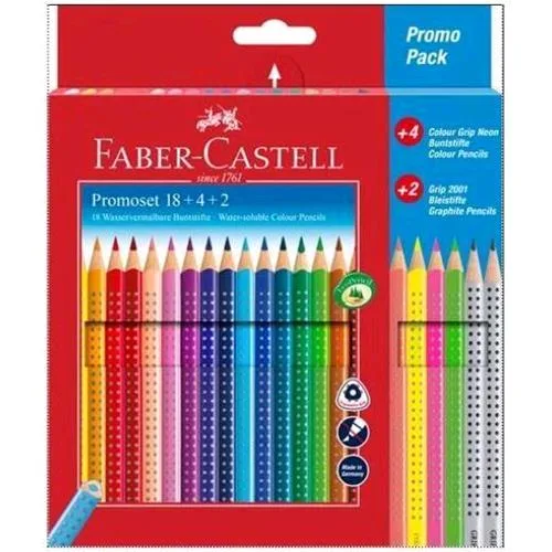 Faber Castell Promo Set Set 18 Pastelli Acquarellabili 3 mm Colori Assortiti + 4 Pastelli Fluo + 2 Matite Grafite