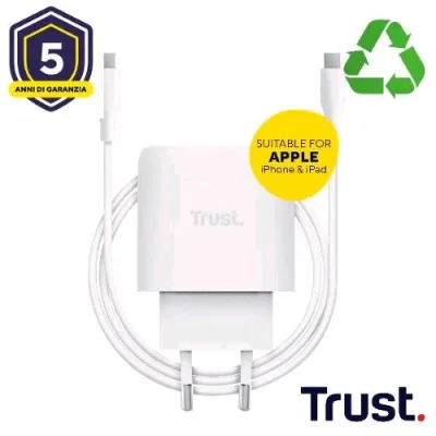 Trust Maxo Caricabatterie da Rete Gan 45 W 1 x USB-C Cavo USB-C Maschio/Maschio Incluso Bianco