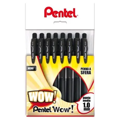 Pentel Wow Penna Sfera Nero Punta Tonda 1mm Conf 8 Pz.
