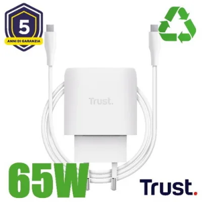Trust Maxo Caricabatterie da Rete Gan 45W USB-C con Cavo USB-C Maschio Maschio 2 m Incluso Bianco