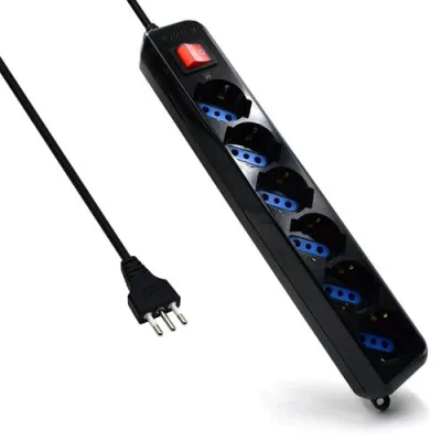 Nilox W3923 Multipresa Ciabatta Elettrica a 6 Posti Prese Italiane 10A + Schuko Protezione Sovraccarico e Sovratensione 250V/2500W Interruttore Luminoso Spina Italiana 10A Cavo 1.5 M Nera