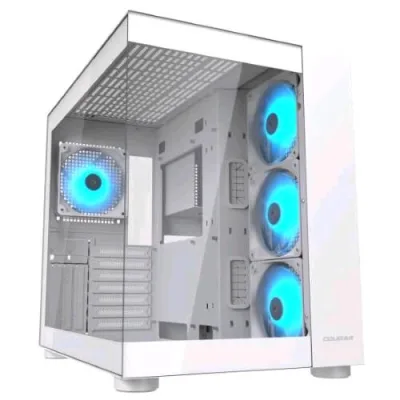 Cougar Gaming FV150 Cabinet Midi Tower Mini-Itx, Micro-ATX, ATX Pannello Frontale e Laterale in Vetro Temperato Senza Cuciture 4 Ventole ARGB Preinstallate Bianco