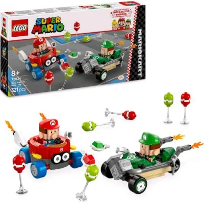 LEGO Supe Mario Kart Baby Mario VS Baby Luigi Auto da Corsa da Costruire con 2 Personaggi
