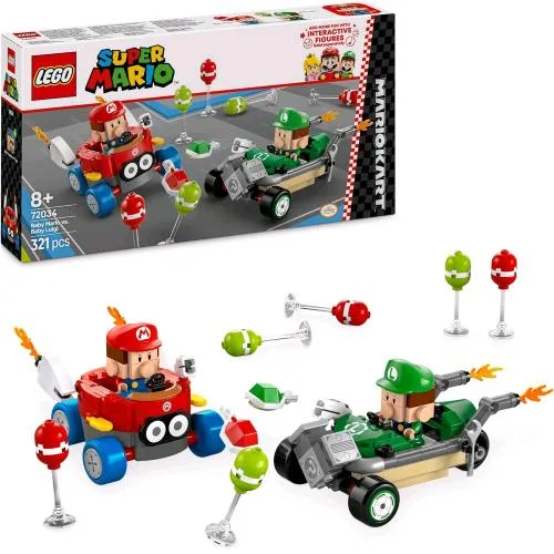 LEGO Supe Mario Kart Baby Mario VS Baby Luigi Auto da Corsa da Costruire con 2 Personaggi