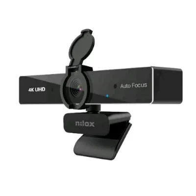 Nilox Webcam con Risoluzione 4K 30 FPS Auto Focus Cavo USB-A con Adattatore USB-C 2 Microfoni Integrati Plug & Play Nero