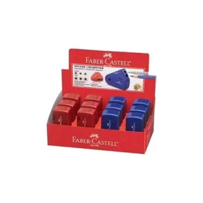 Faber Castell Sleeve Espositore Temperamatite in Plastica 2 Fori con Serbatoio Col. Rosso/Blu Conf 12 Pz.