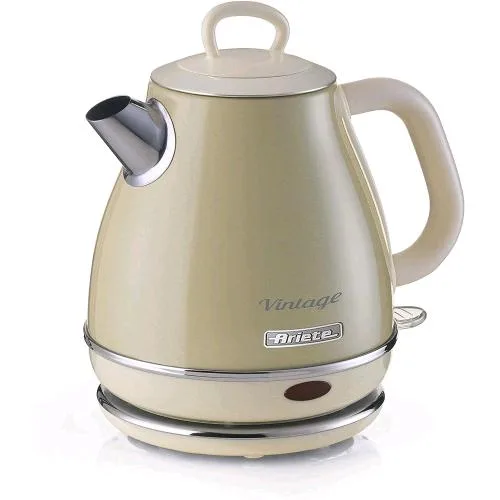 Ariete 2868 Bollitore Vintage Bollitore con Base Cordless a 360 Gradi 1.600 W 1 l Spegnimento Automatico in Acciaio Inossidabile Beige