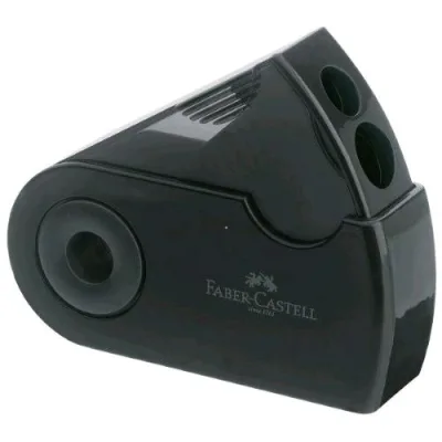 Faber Castell Sleeve Temperamatite a Due Fori con Sebatoio Meccanismo a Scorrimento Nero Conf 12 Pz.