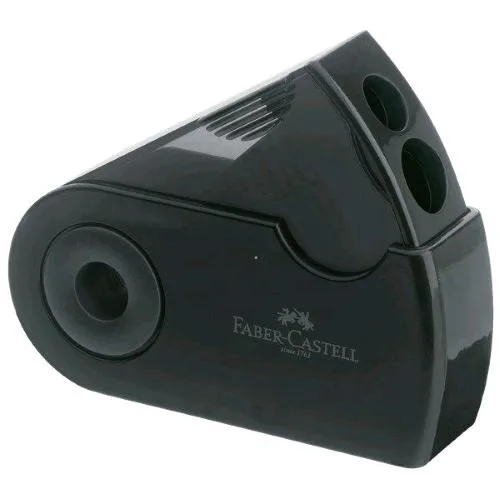 Faber Castell Sleeve Temperamatite a Due Fori con Sebatoio Meccanismo a Scorrimento Nero Conf 12 Pz.