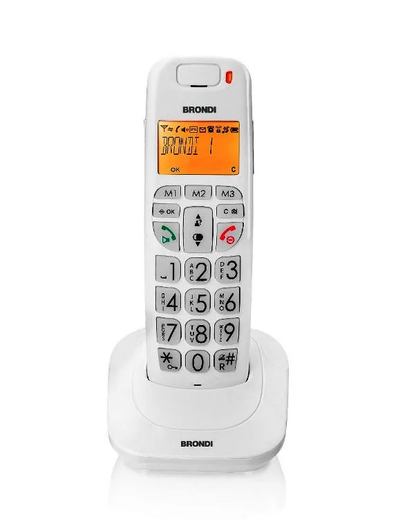 Brondi Bravo Bright Cordless DECT con Vivavoce Volume Amplificato 3 Tasti Chiamata Rapida Bianco