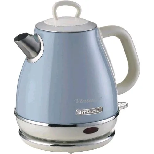 Ariete 2868 Bollitore Vintage Bollitore con Base Cordless a 360 Gradi 1.600 W 1 l Spegnimento Automatico in Acciaio Inossidabile Celeste