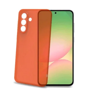 Celly Samsung Galaxy A57 5G Cover Morbida in Tpu con Tasti e Bordo Fotocamera Colore a Contrasto Effetto Sabbiato Trasparente Arancione