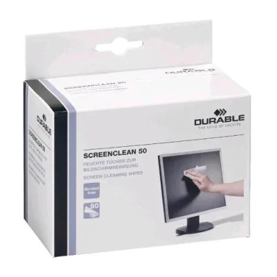 Durable Screen Clean 50 Salviette Monouso Umidificate per la Pulizia di Superfici Sintetiche o in Plastica Antistatiche e Prive di Alcool Tascabili 50 Pezzi