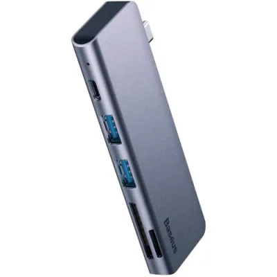 Baseus Adattatore Hub 5-in-1 USB-C (2 x USB 3.0, SD, TF, PD) per MacBook, Matebook, Mi Air Grigio