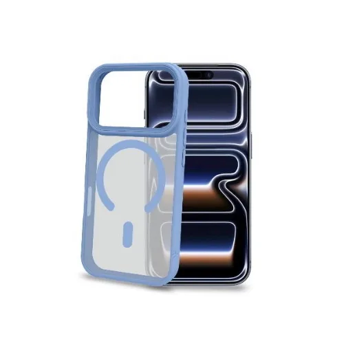 Celly Apple iPHONE 18 Pro iPHONE 17 Pro Cover Morbida Trasparente con Bordi Effetto Opaco Magsafe Azzurro
