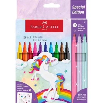 Faber Castell Specia Edition Pennarelli Unicorn con Stickers Colori Assortit Conf 13 Pz.
