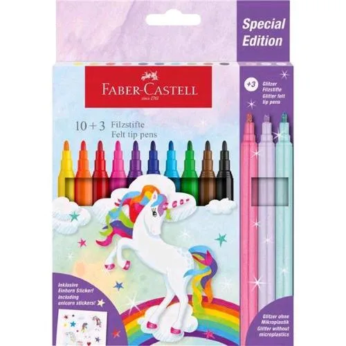 Faber Castell Specia Edition Pennarelli Unicorn con Stickers Colori Assortit Conf 13 Pz.